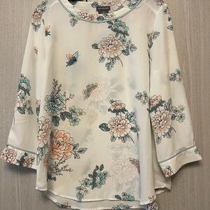 Van Heusen White Floral Blouse with Butterfly Design